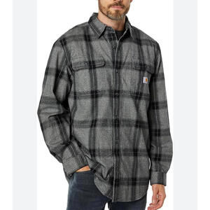 NWOT Carhartt Men's Loose Fit Flannel Plaid Casual Shirt 2XL Gray and Black